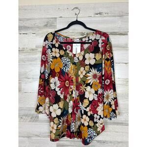 Shopin LA Women's M/L burgundy floral boho short sleeve top blouse new shirt